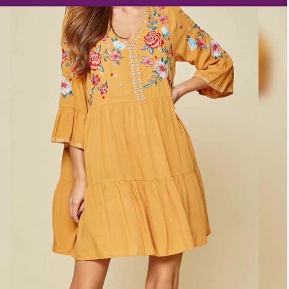 Savanna Jane EMBROIDERED BABYDOLL DRESS, MARIGOLD - Picture 11 of 12